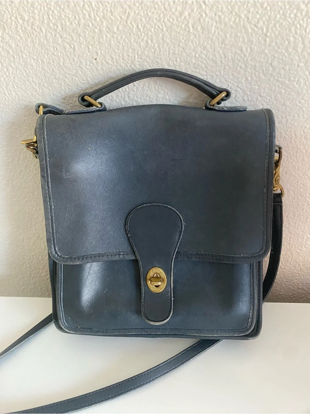 Vintage Coach 5130 Station Bag Blue Leather Crossbody Bag With Removable Strap